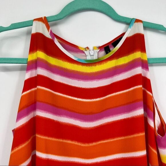New Directions Striped Colorblock Pink Orange Back Slit Cape Sleeveless Tank Top - Picture 2 of 10